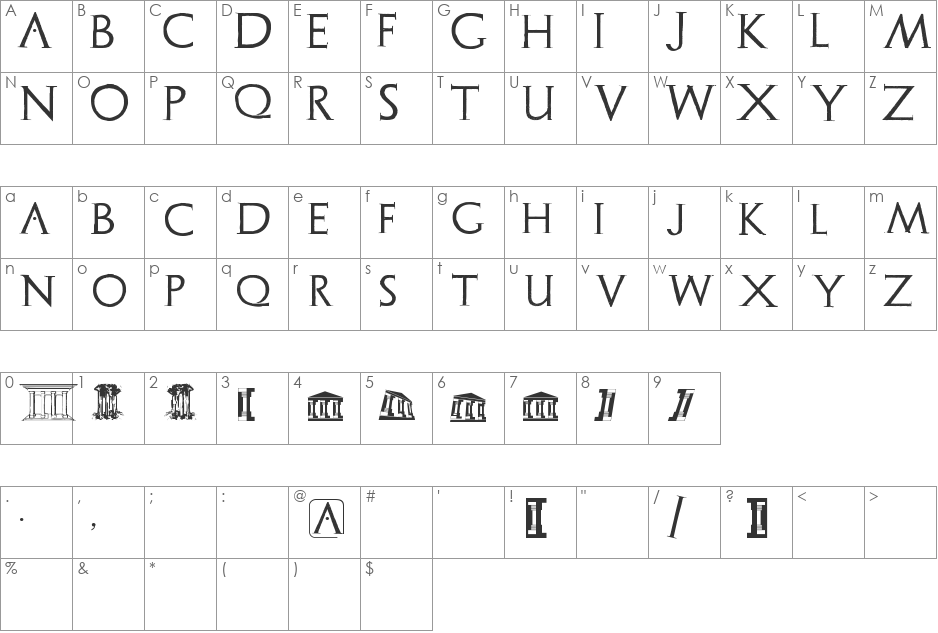 Archeologicaps font character map preview