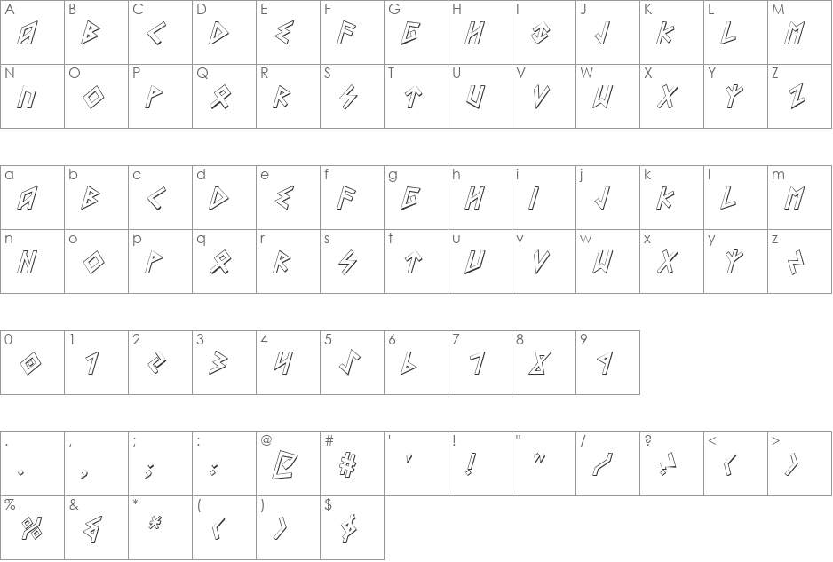 Heorot Shadow Italic font character map preview