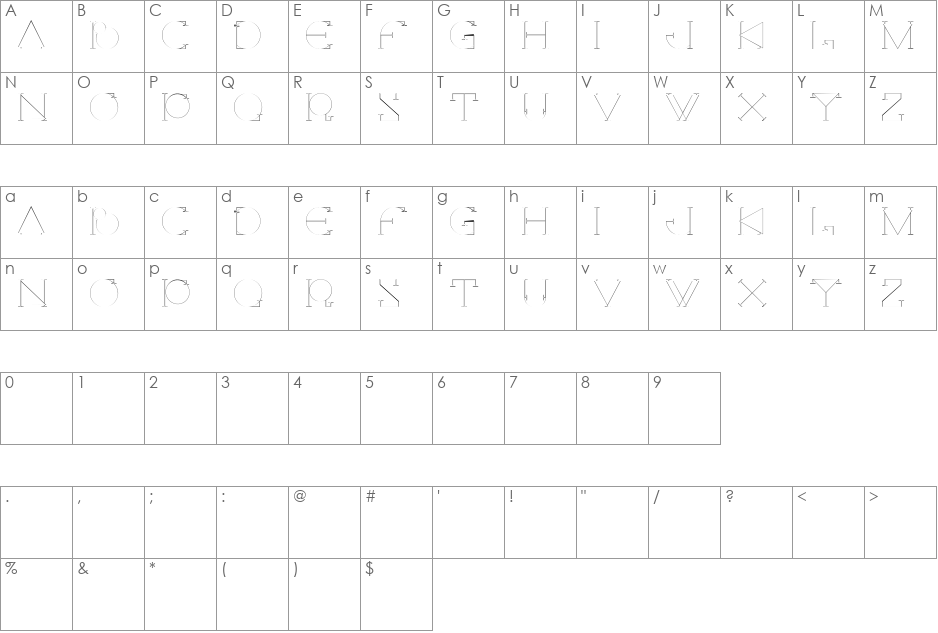 Hera font character map preview