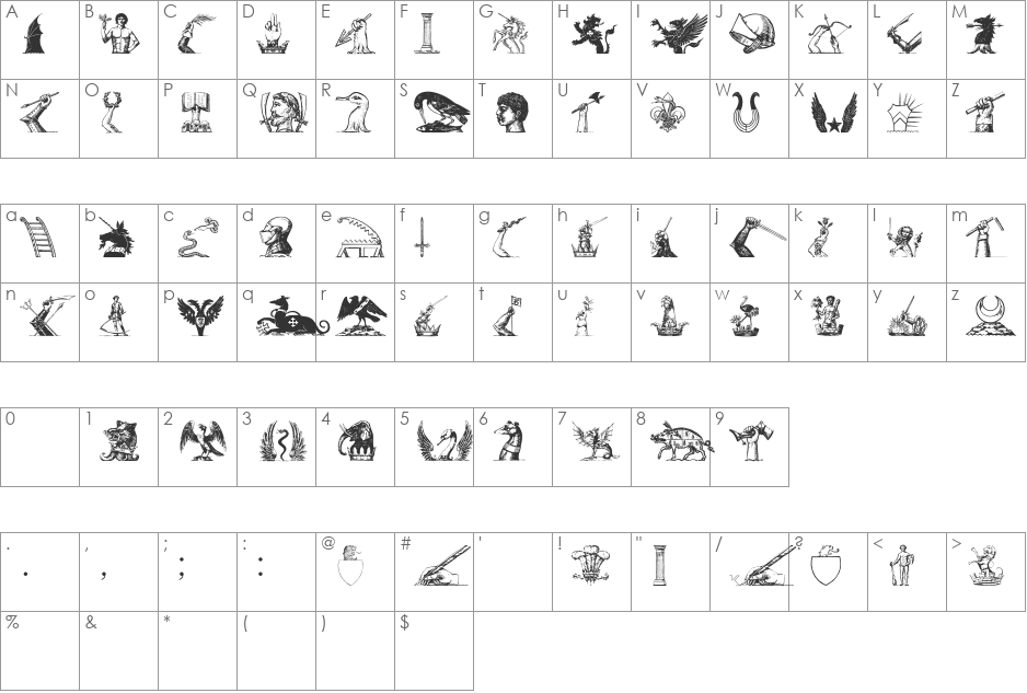HeraldryPartsOne font character map preview