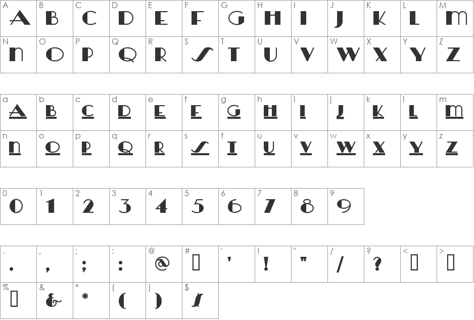 HeraldSquare font character map preview
