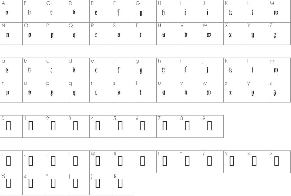 heresy font character map preview