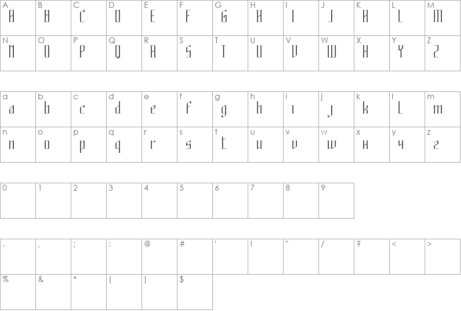 Heritage font character map preview