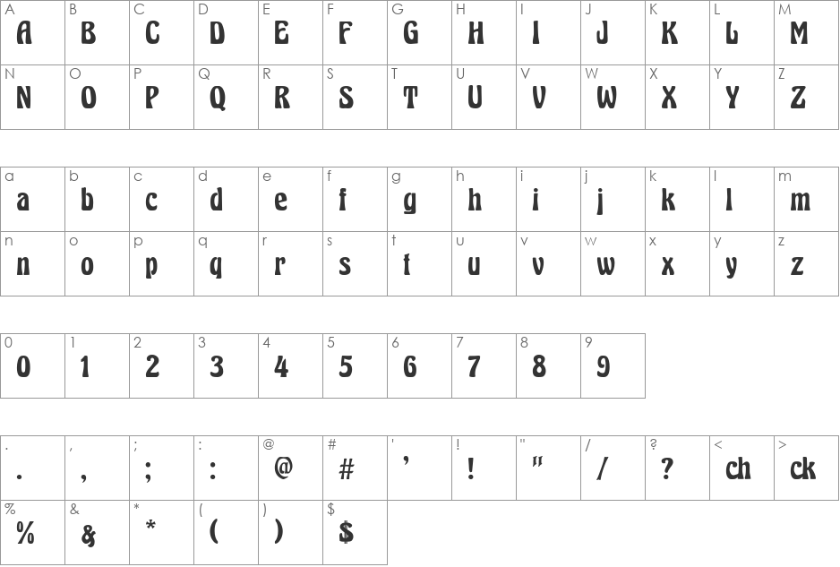 Herkules font character map preview