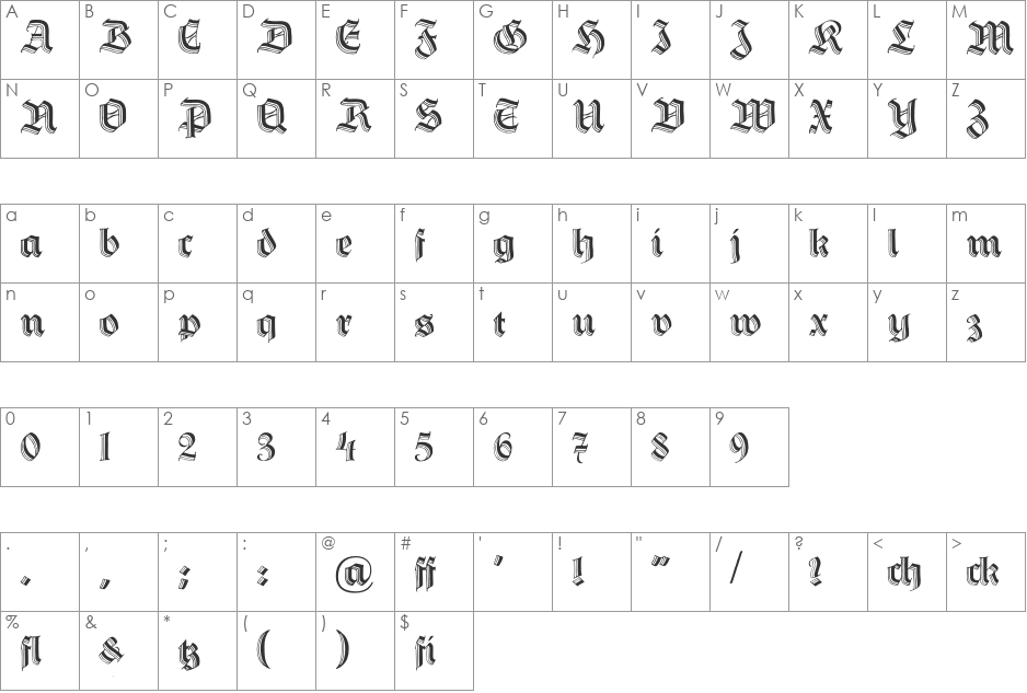 Hermann-Gotisch font character map preview