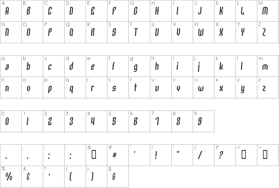 Archery Black Condensed font character map preview