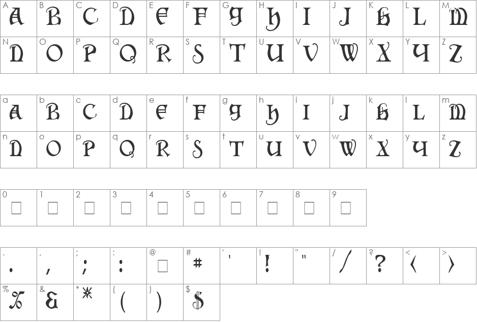 Hermia font character map preview