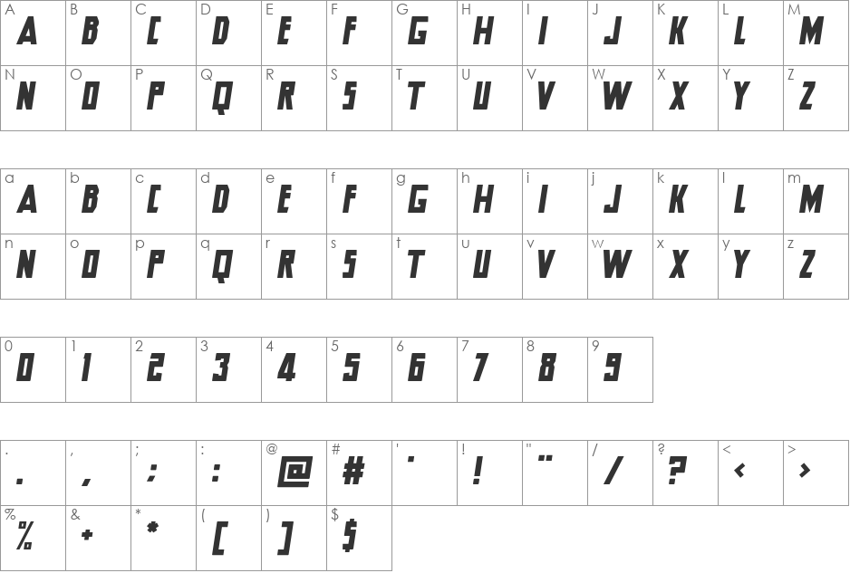 Hero font character map preview