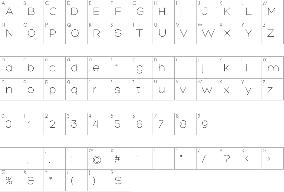 Hero Light font character map preview