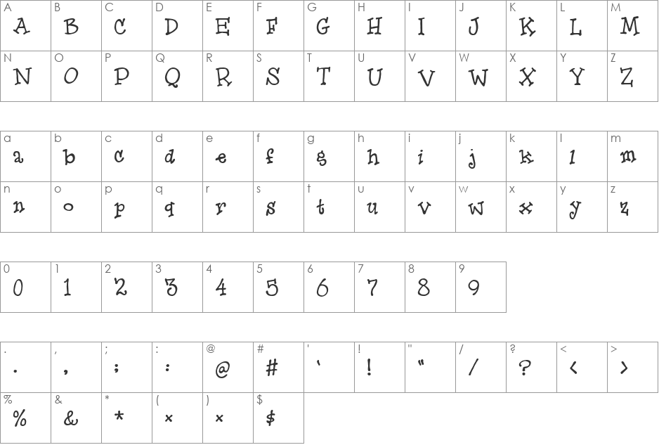 Hero Of Fools font character map preview