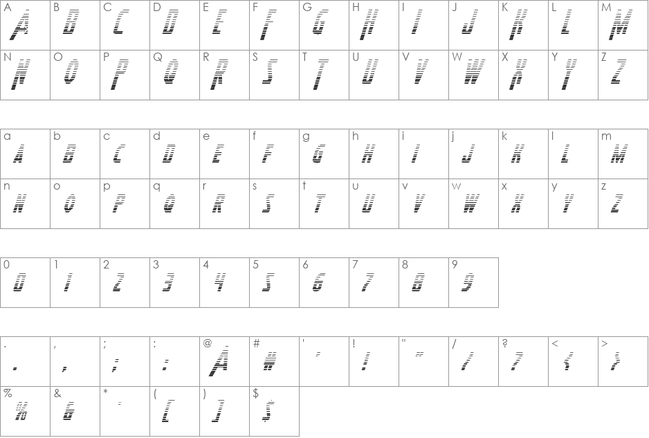 Heroes Assemble Gradient Italic font character map preview
