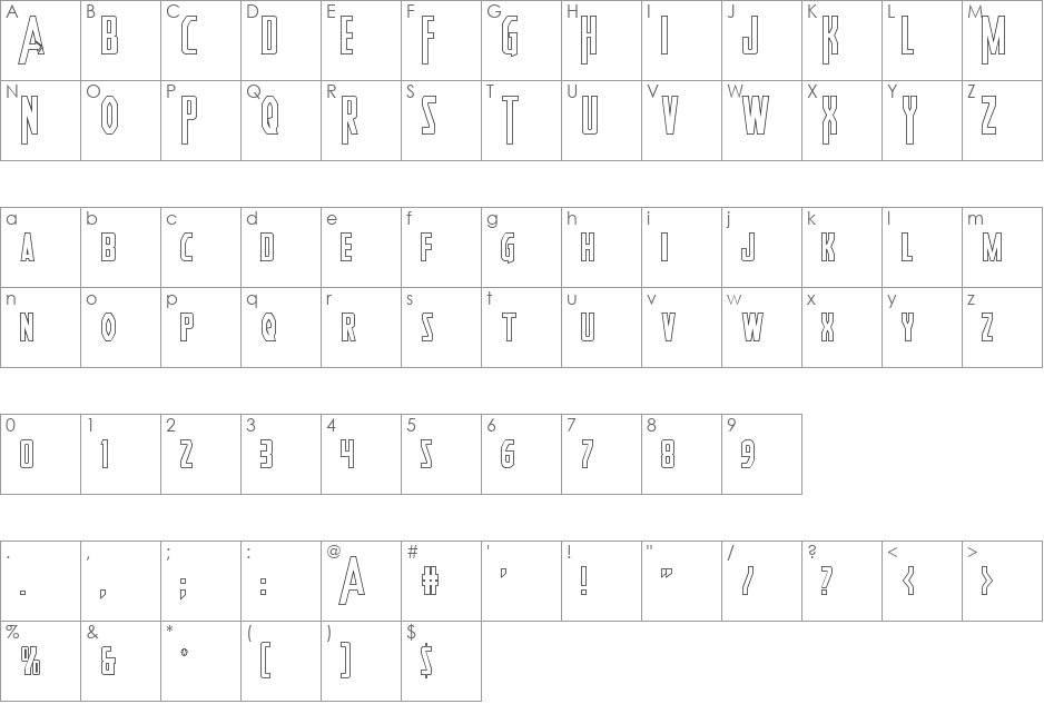 Heroes Assemble Outline font character map preview