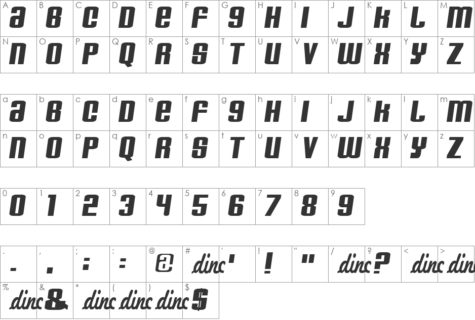 Heroes&Villains font character map preview