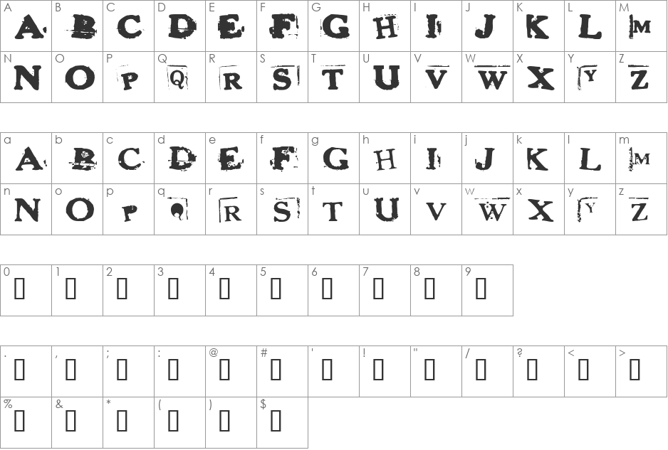HeroinSheik font character map preview