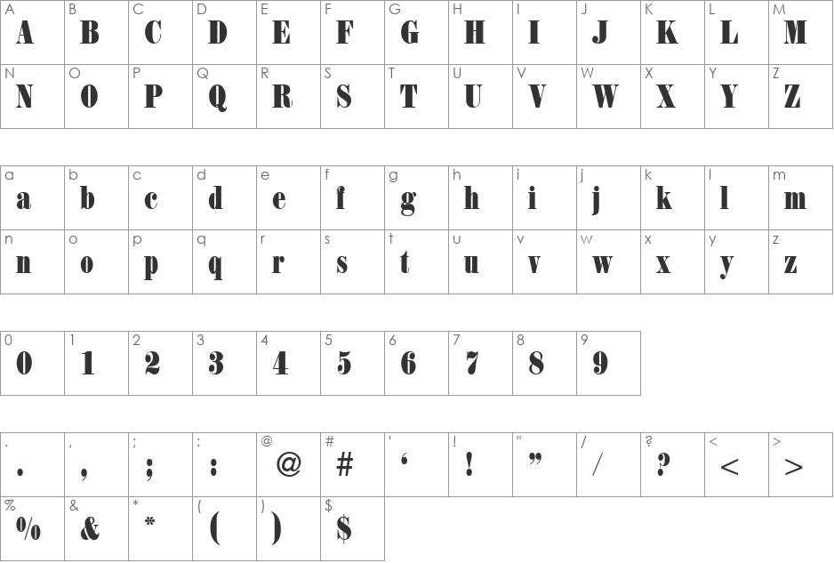 Heron DB font character map preview