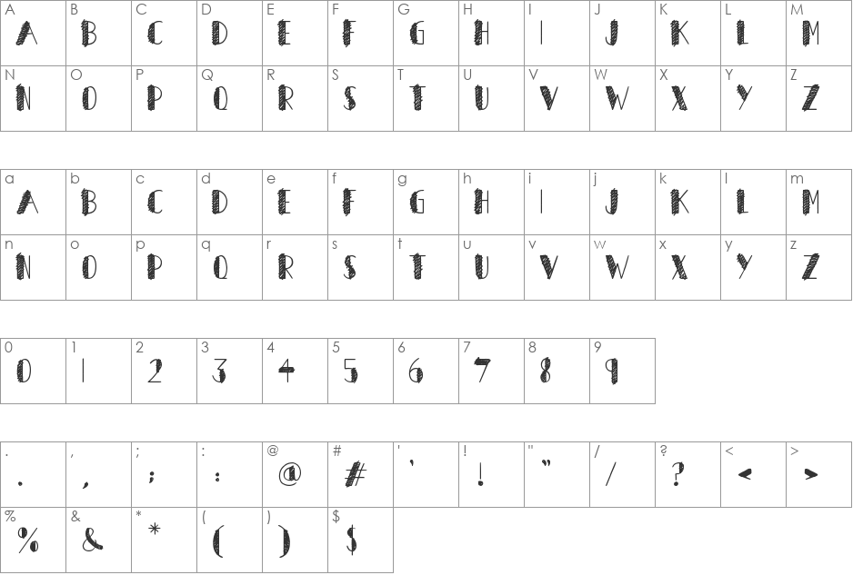 Herons Nest font character map preview