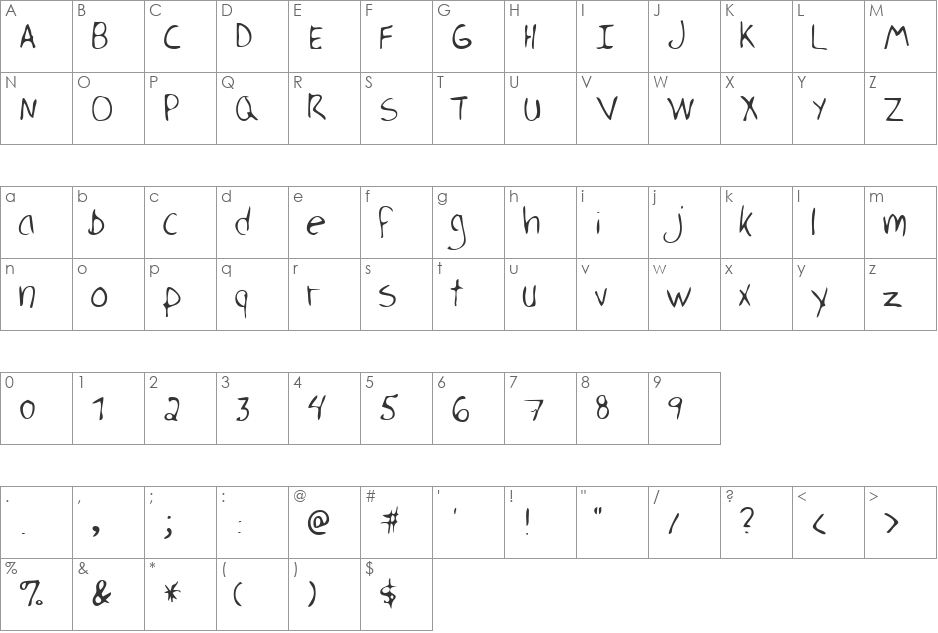 HerricksHand font character map preview