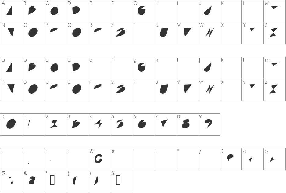 Archi font character map preview