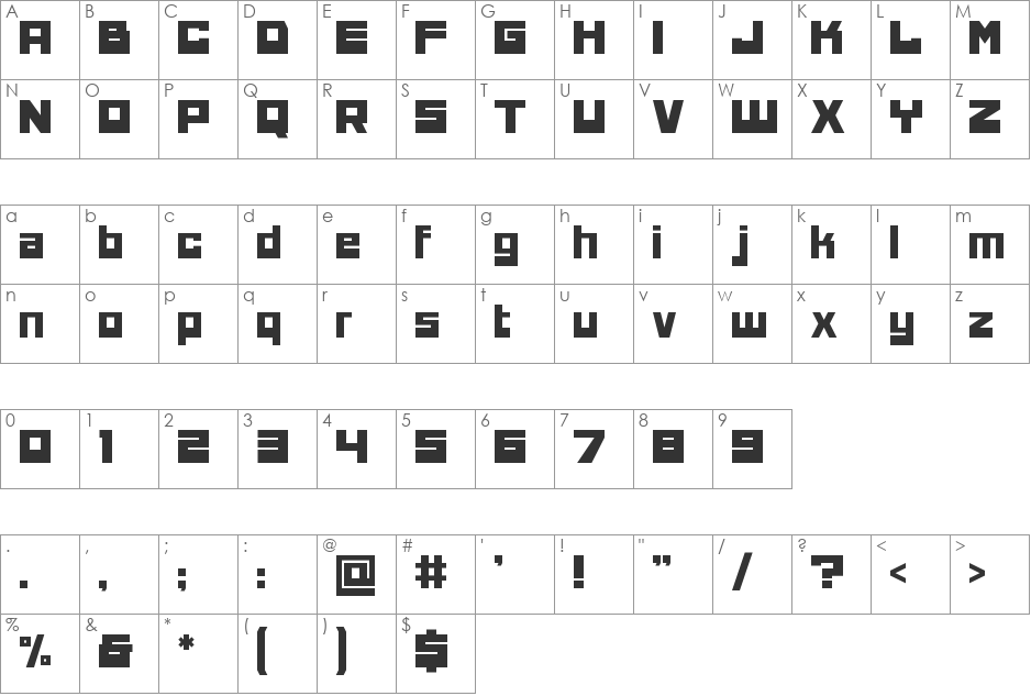 Hertzace font character map preview