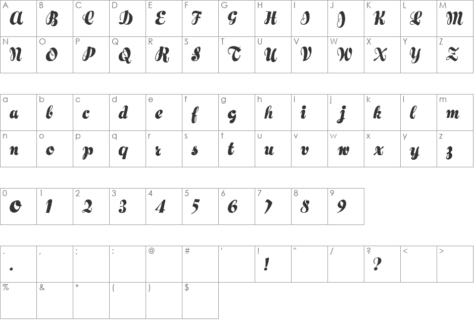 Hertziano font character map preview