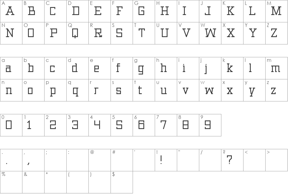 Archibald font character map preview