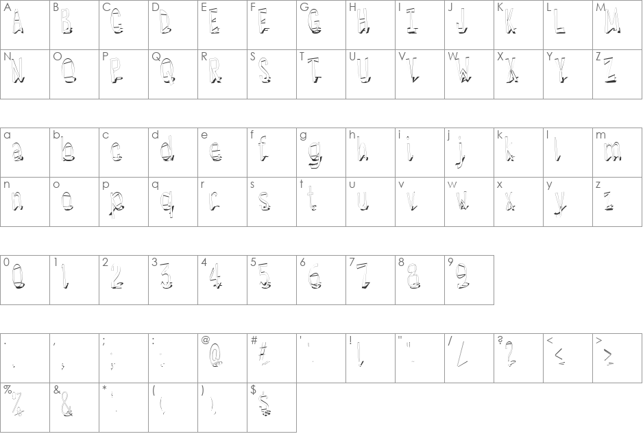 Hesitant Shadow font character map preview