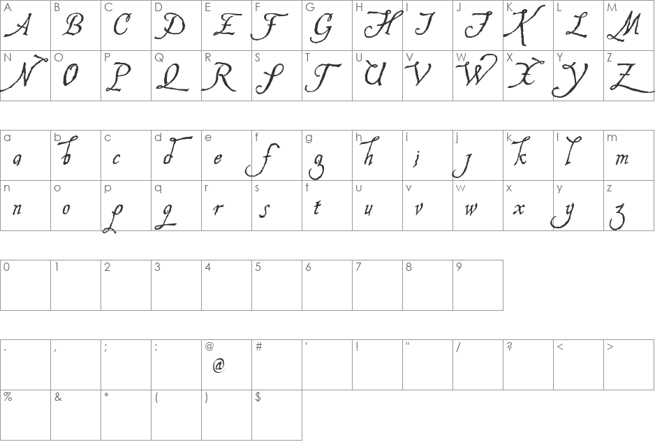 Hesperides Demo font character map preview