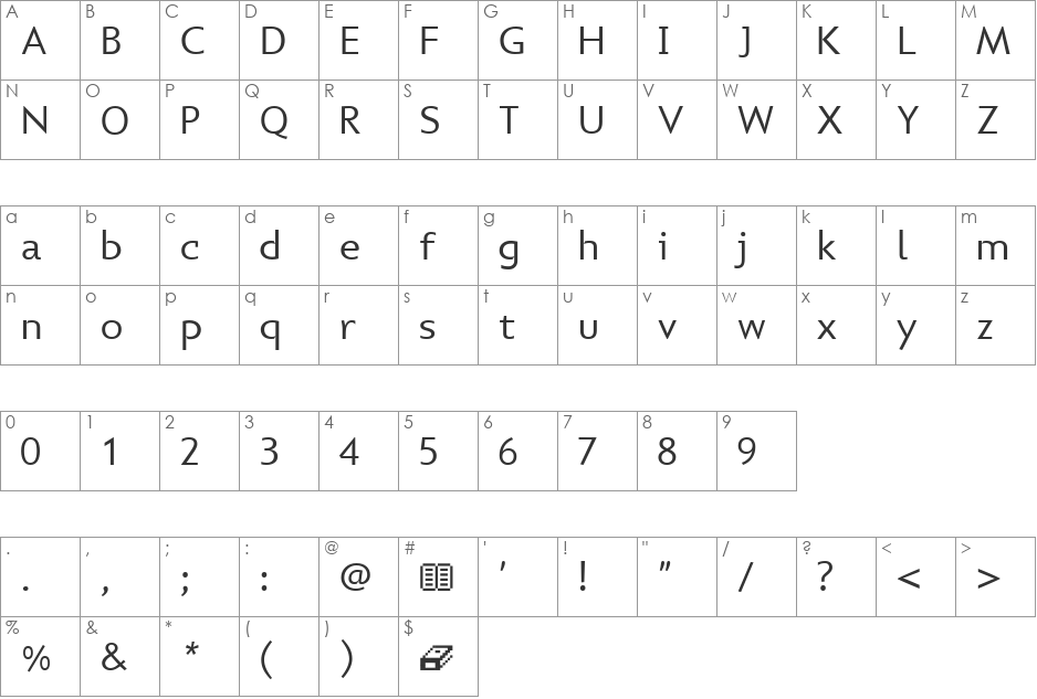 HESTTA font character map preview