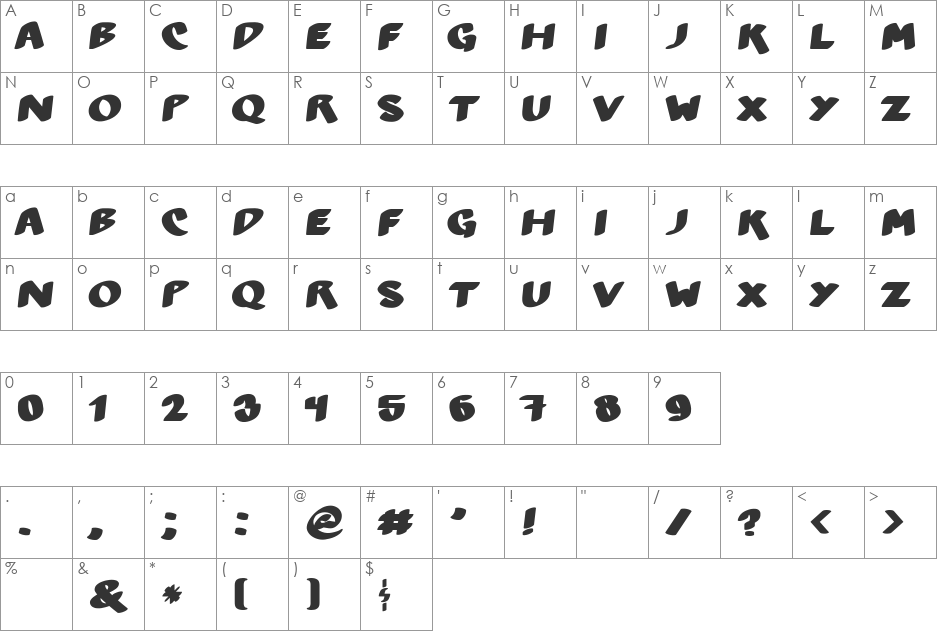Hetilica font character map preview