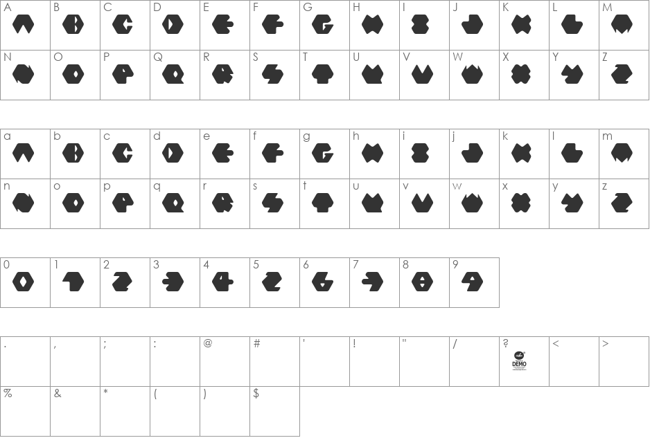 Hexafont font character map preview