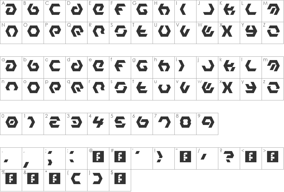 Hexample LDR font character map preview