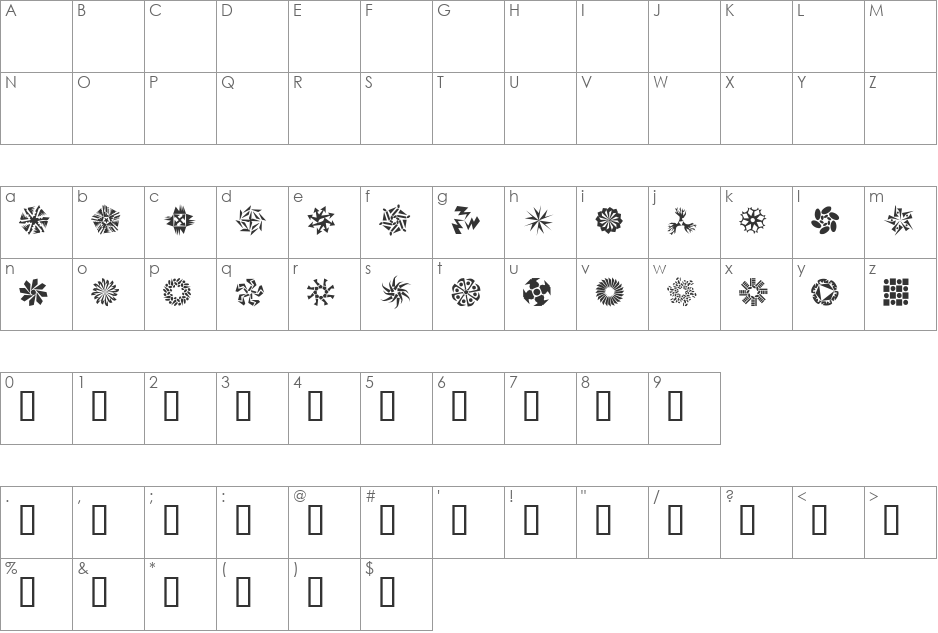 HexstarDEMO font character map preview