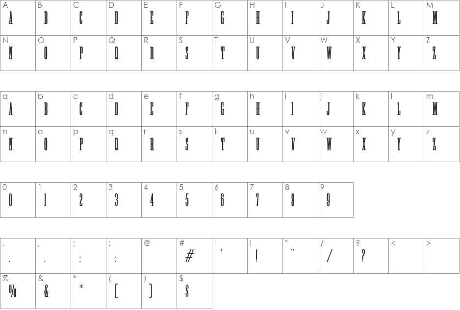 HFF High Tension font character map preview