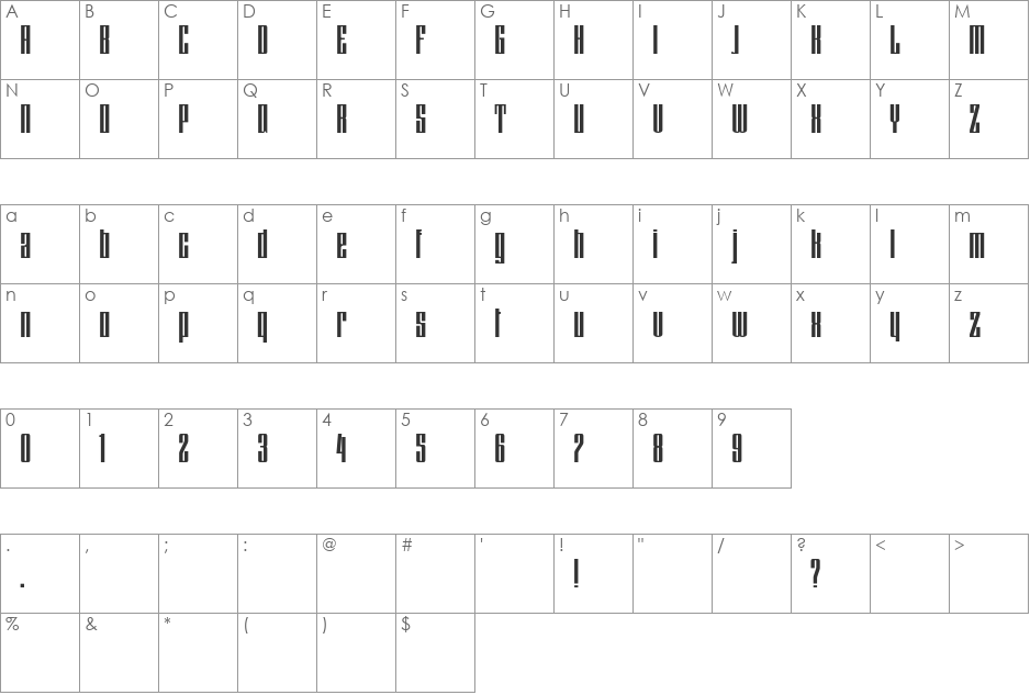 HFF Lasdof Twunyliven font character map preview