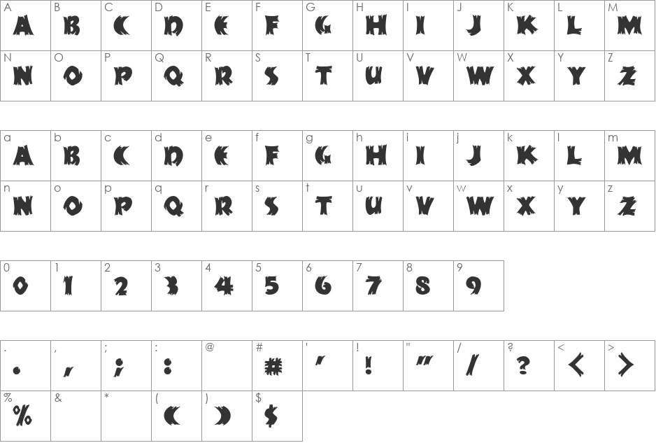 HFF Splintered Dream font character map preview