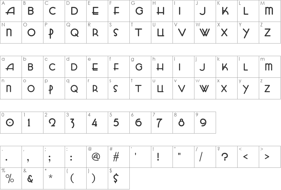 HFF Zeldom Zen font character map preview