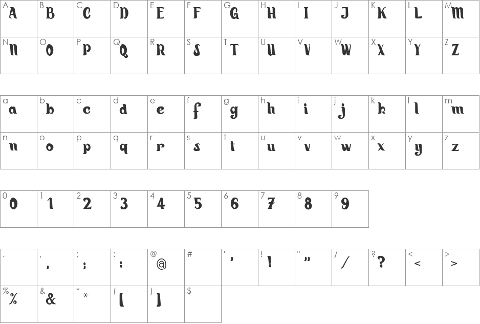 Hiatus font character map preview
