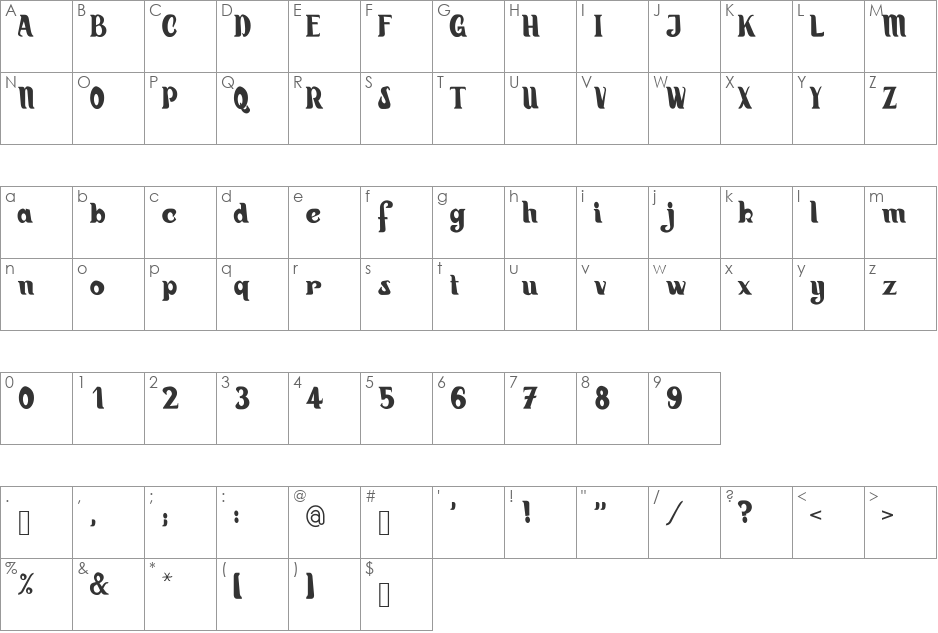 Hiatus font character map preview