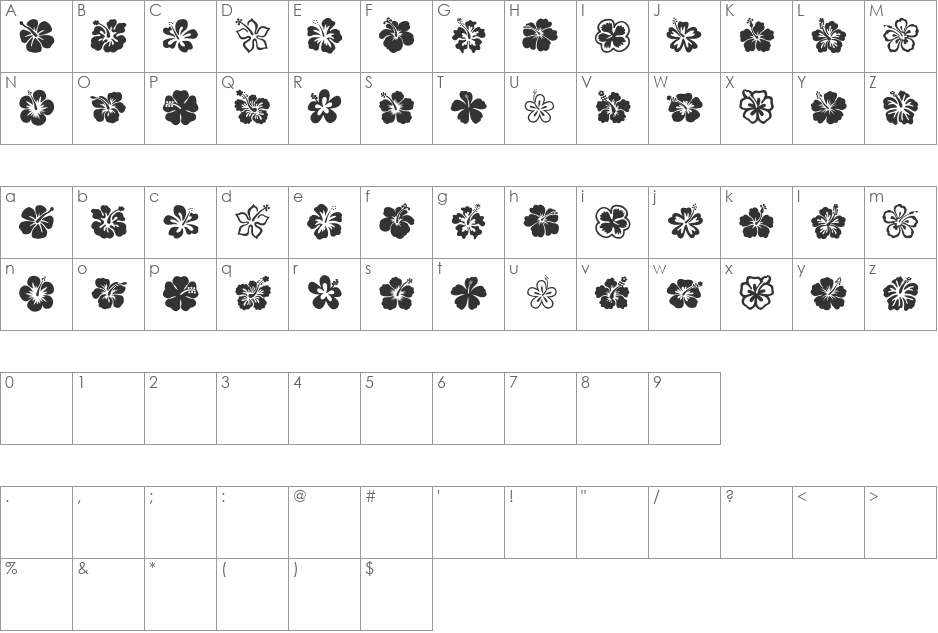 Hibiscus font character map preview