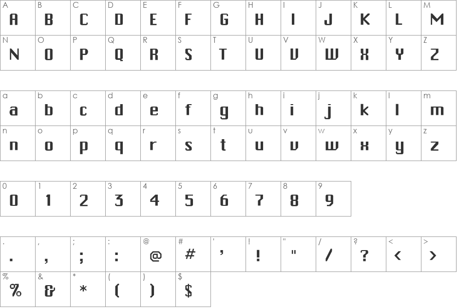 Hickton-Lgiht font character map preview