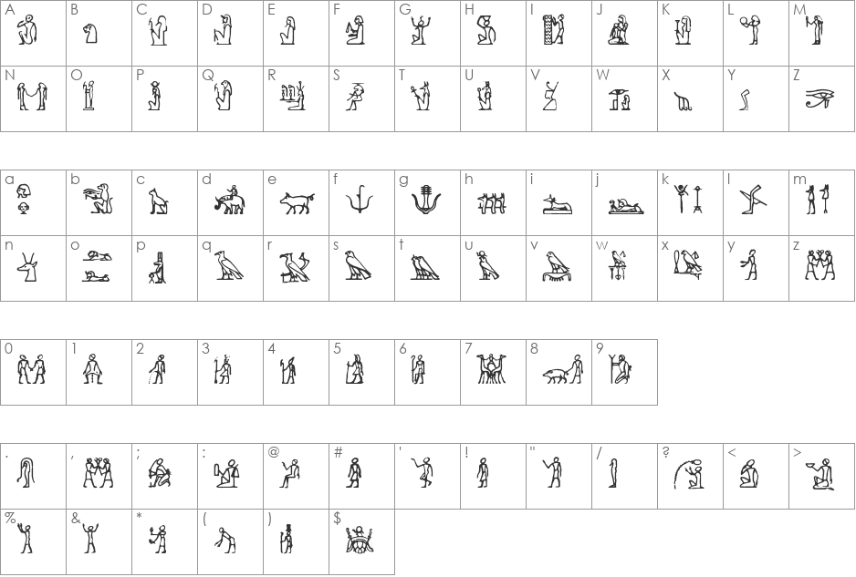 Hieroglify font character map preview