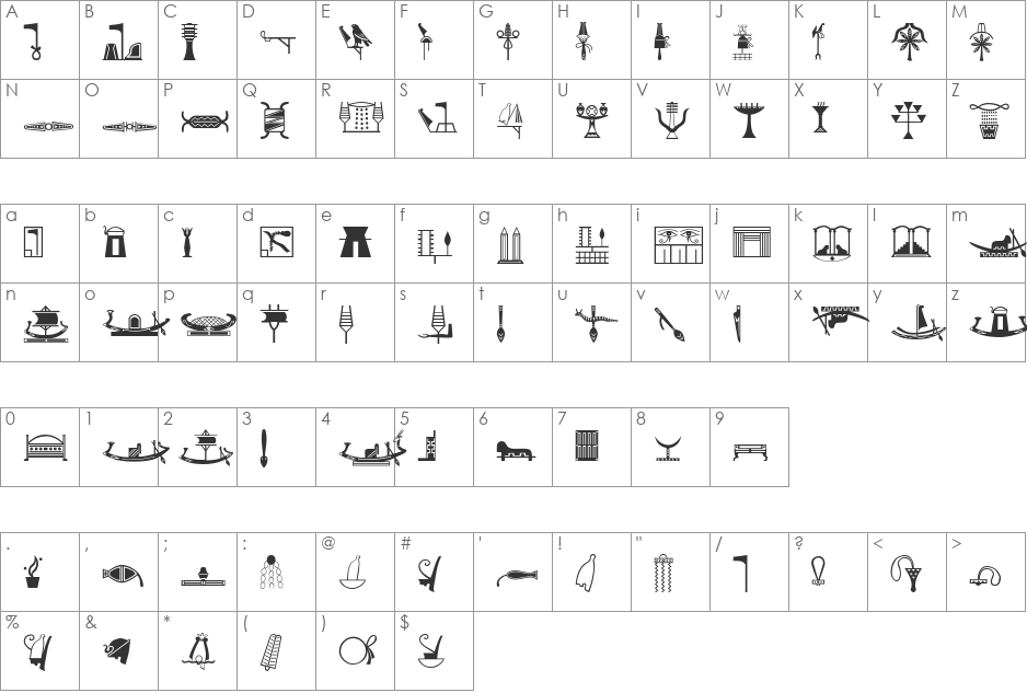 HieroglyphG font character map preview