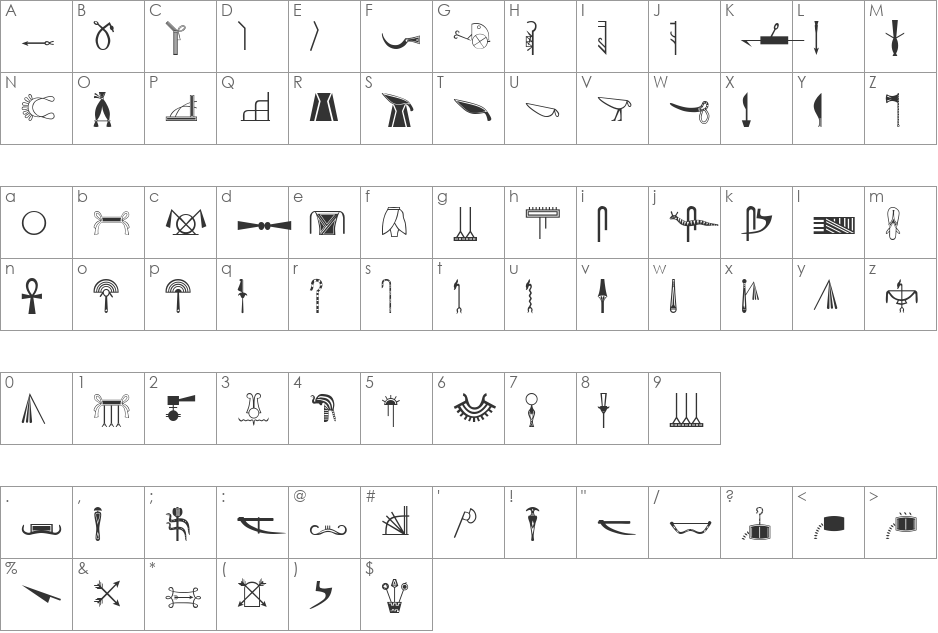 HieroglyphH font character map preview