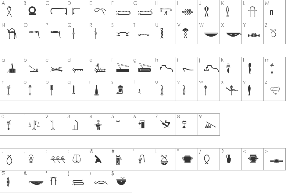HieroglyphI font character map preview