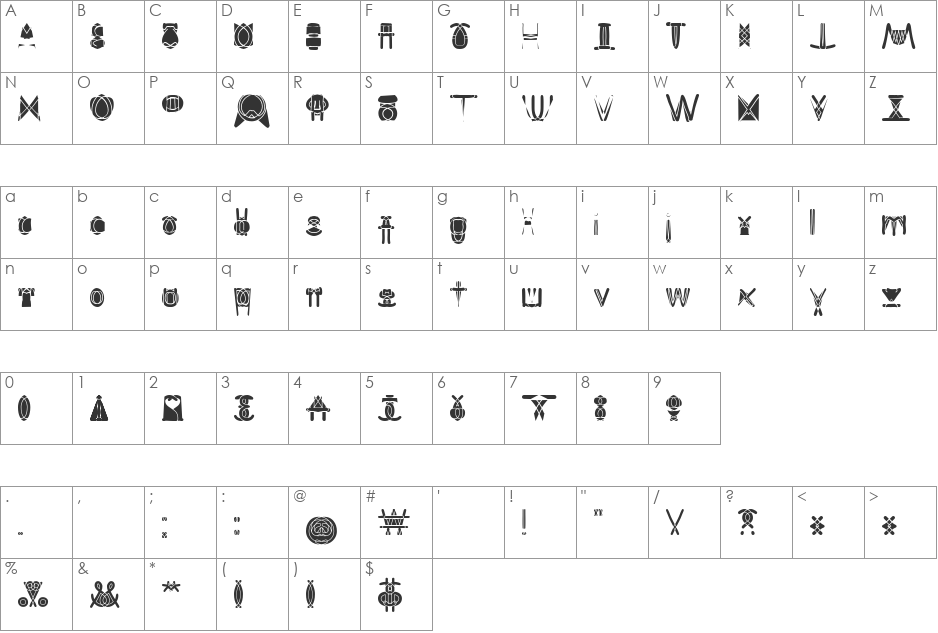 hieroglyphic sans font character map preview