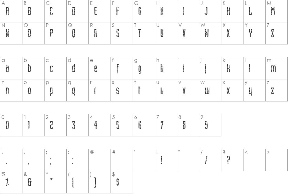 High Broken Industry J font character map preview