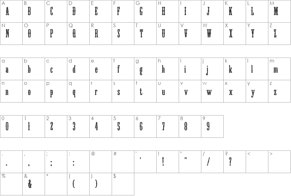 High Country font character map preview