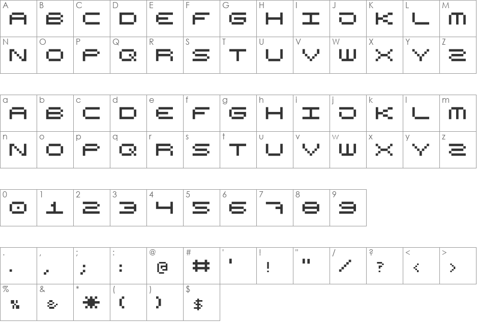 High75 font character map preview