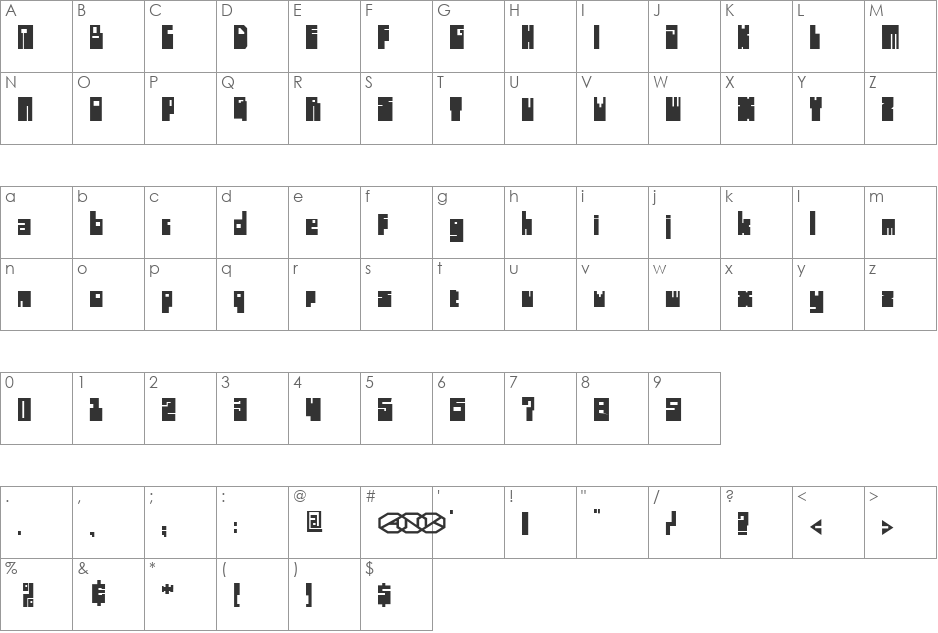 Highboot font character map preview