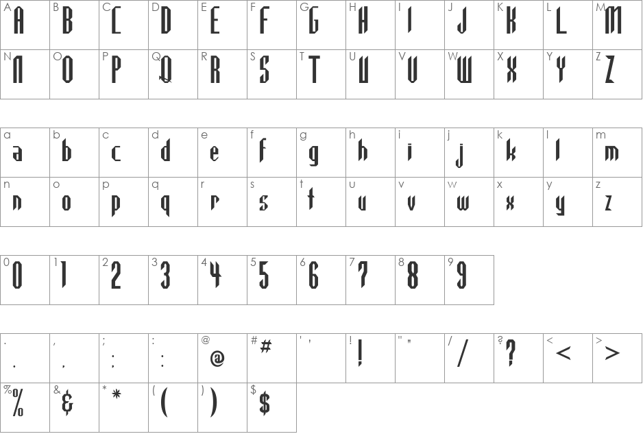 Highlander font character map preview